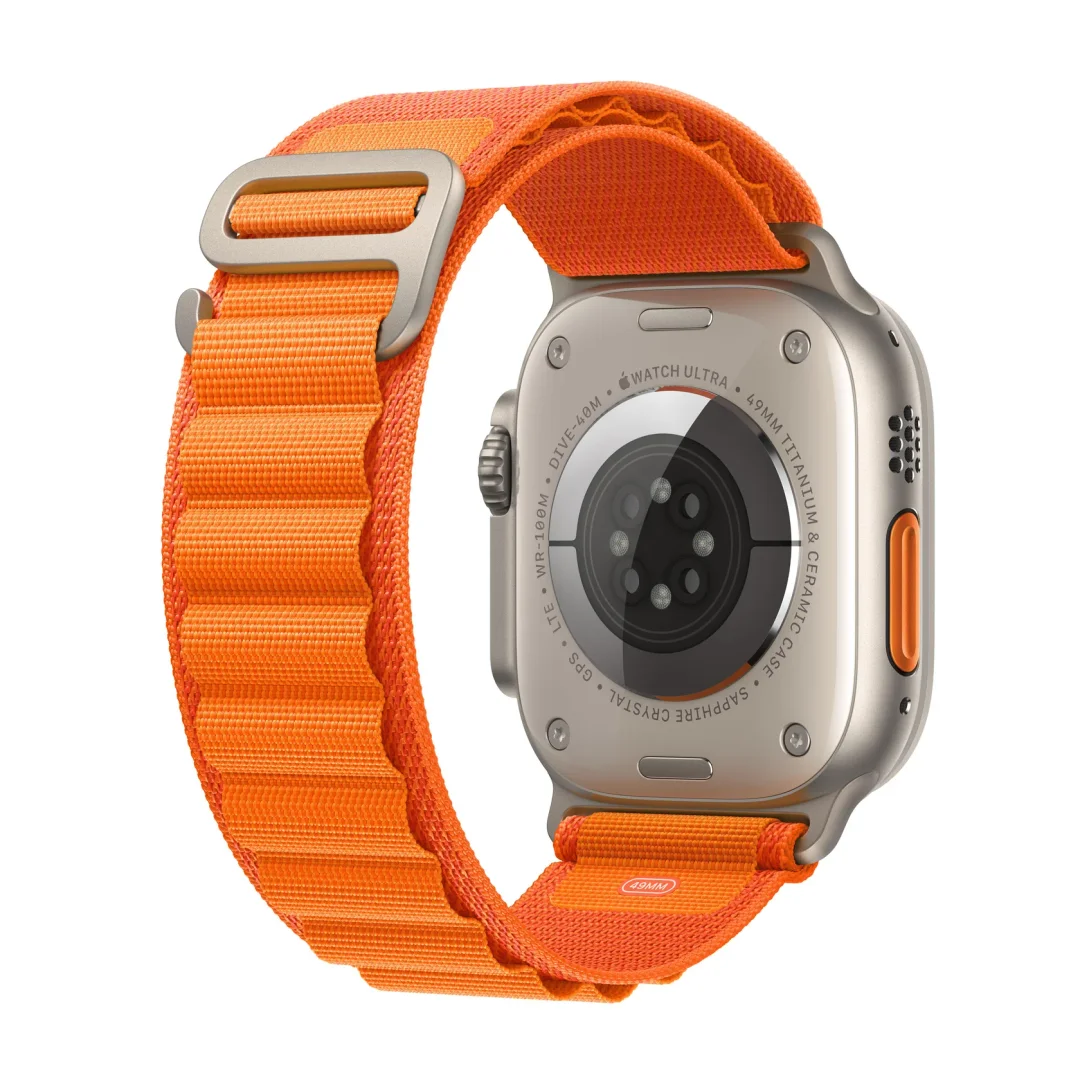 Apple Watch Ultra with Orange Alpine Loop view 3
