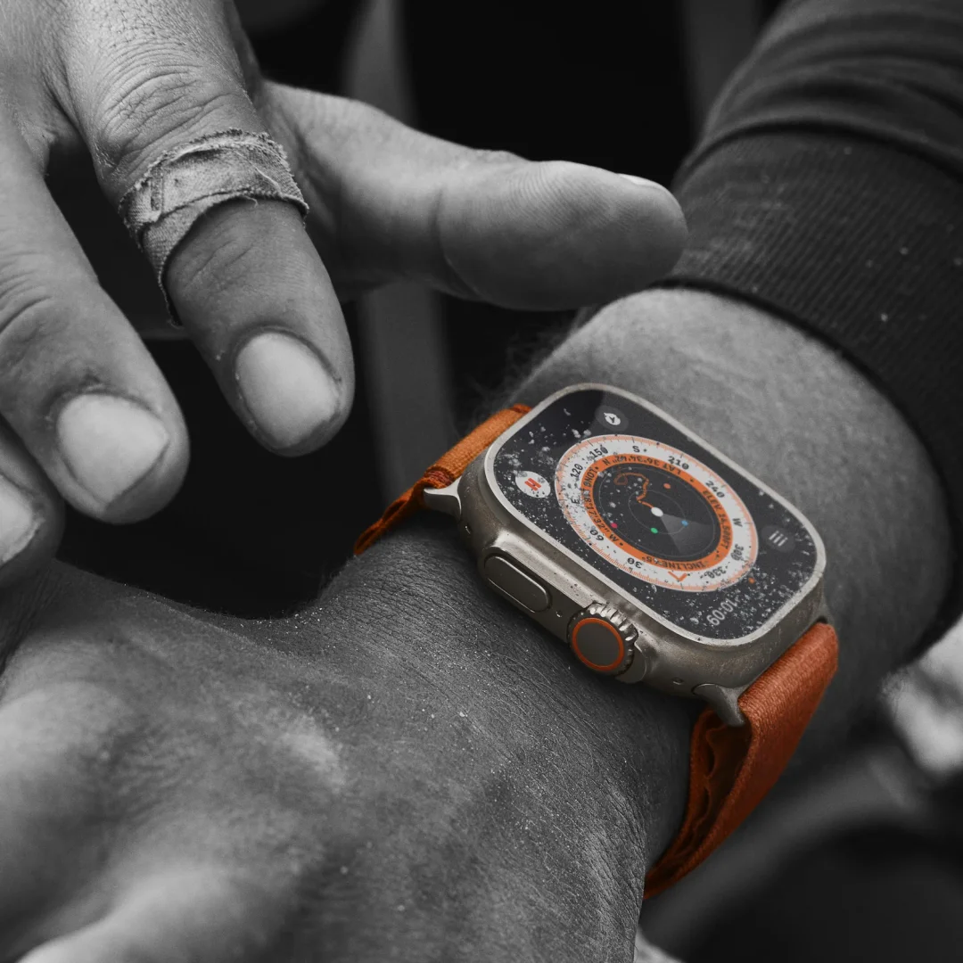 Apple Watch Ultra with Orange Alpine Loop view 6
