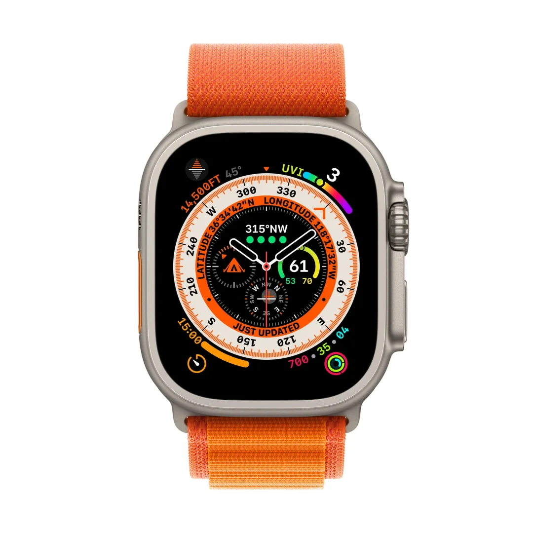Apple Watch Ultra with Orange Alpine Loop view 1