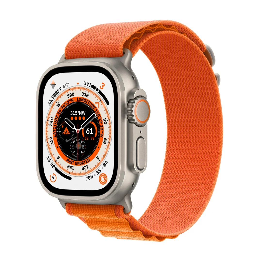Apple Watch Ultra with Orange Alpine Loop view 2