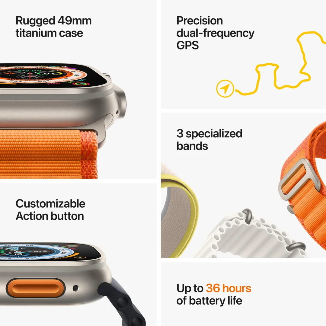 Apple Watch Ultra with Orange Alpine Loop view 8
